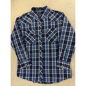 High Noon Pearl‎ Snap Poly/Cotton Western Shirt (Men's XL) Blue